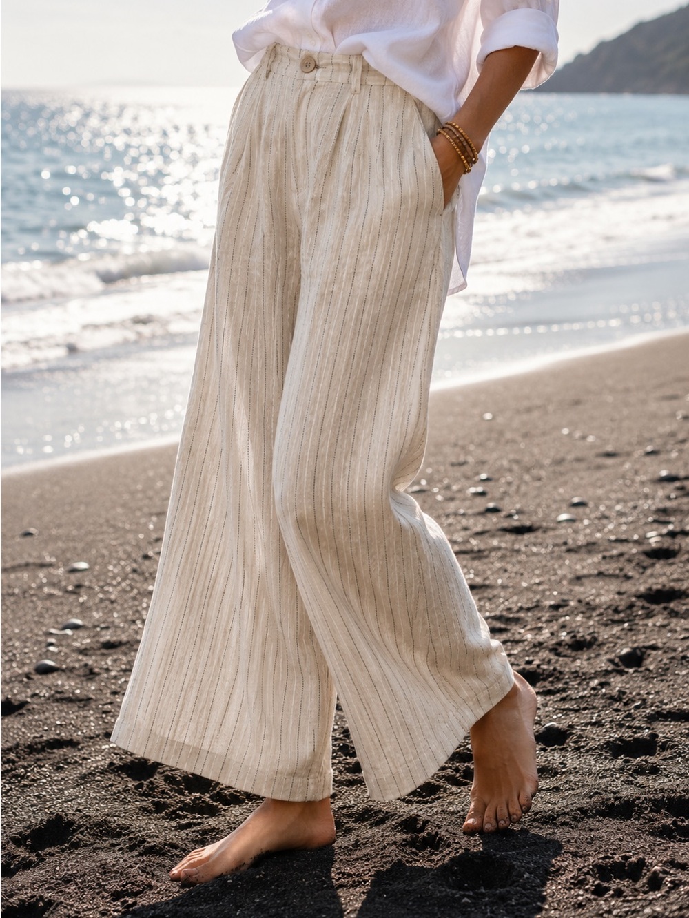 Linen Blend Wide Leg Crop‎ Pants Size 29 Coastal Resort Quiet Luxury